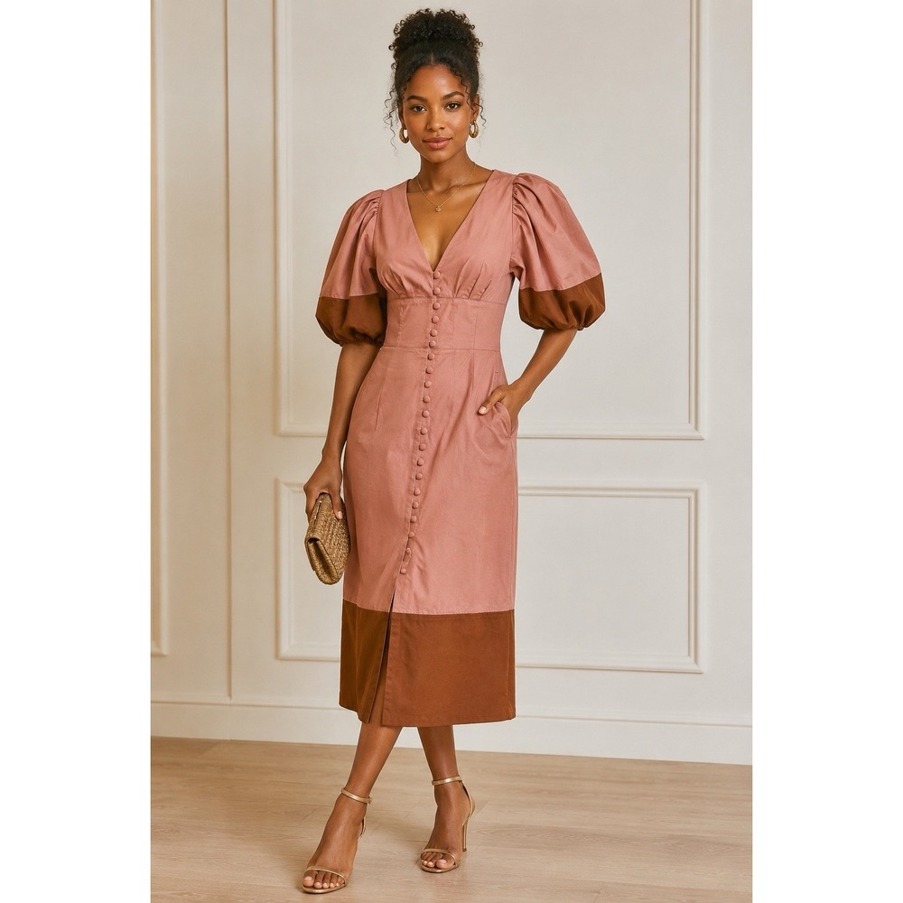 Banana Republic Harbison Pioneer Colorblock Balloon Puff Sleeves Dress Size 6